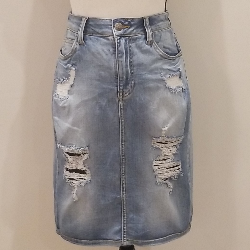Distressed Denim Skirt